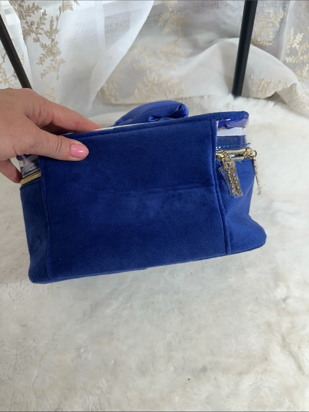 Juicy couture velour royal blue travel cosmetic bag